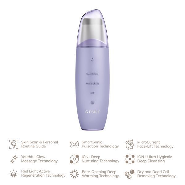 Микротоковый скраббер для кожи и устранение черных точек GESKE MicroCurrent Skin Scrubber&Blackhead Remover 9в1 purple HB0145 фото