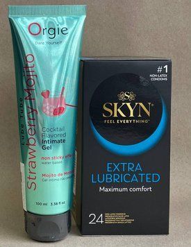 КомплектSKYN Extra Lube 24 шт + Orgie съедобный лубрикант коктейль Клубничный мохито  100 мл  SOS1066 фото
