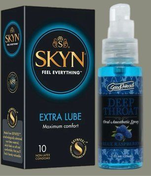 Набір Skyn Extra Lube 10 штук + Спрей Doc Johnson GoodHead DeepThroat Spray - Blue Raspberry 59 мл  SOS5231 фото