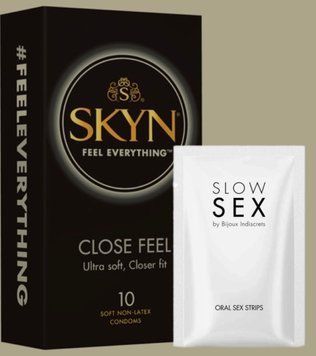 Набір SKYN Close Feel пачка 10 штук + Смужки для орального сексу Bijoux Indiscrets Slow Sex Oral sex strips SOS5042 фото