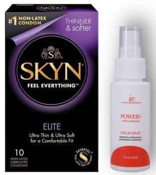 Набор из SKYN Elite 10 шт + Пролонгатор Doc Johnson Power+ with Yohimbe Delay Spray For Men (59 мл) SOS8905 фото