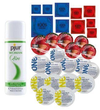 Комплект 28 шт One Super Studs, Classic, Flavor Waves та EXS Cooling, Warming  - Лубрикант pjur Woman Aloe (30 мл) SOS3420 фото