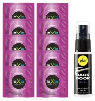 Комплект EXS Extra Safe 10 шт + pjur Backdoor (20 мл) SOS14145 фото