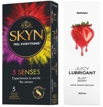 Комплект Лубрикант Satisfyer Juicy Blast Berry 300 мл + SKYN 5 Senses SOS12894 фото