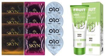Комплект: Лубрикант OLO со вкусом яблока (120 мл) + 8 шт. SKYN + 4 шт. OLO Feeling Ultrathin 001 SOS10750 фото