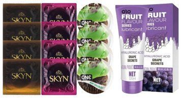Комплект: Лубрикант OLO со вкусом винограда (120 мл) + 8 шт. SKYN + 4 шт. ONE Mint Chocolate SOS10650 фото