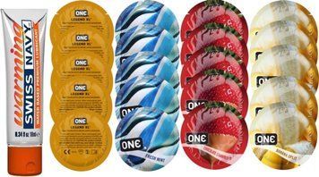 Набор из Swiss Navy Warming 10мл + ONE Legend XL + ONE Mint + ONEChocolateStrawberry + ONEBanana SOS8597 фото
