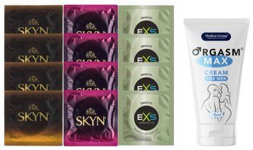 Комплект: Пролонгатор Medica-Group Orgasm Max 50 мл + 8 шт SKYN + 4 шт EXS Snug Fit SOS10944 фото