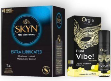 SKYN Extra Lube 24 шт + Orgie Dual Vibe! Lemon Gin And Tonic 15 мл SOS7025 фото