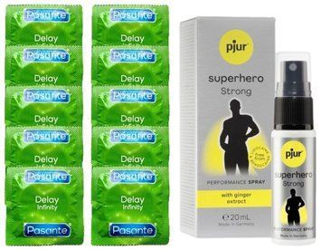 Комплект: Pasante Delay 10 шт + Пролонгатор pjur Superhero Strong Spray 20 мл SOS11043 фото