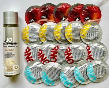 Набір 20 шт ONE Flavor Waves, Super Sensitive, Super Studs, Extreme ribs + System JO Aromatix Vanilla 120 мл SOS1710 фото