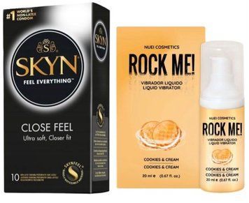 Набор из SKYN Close Feel (10 шт) + жидкий вибратор ROCK ME! Cookie & Cream (20 мл) от Nuei SOS9776 фото