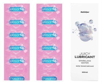 Комплект Pasante extra sensitive 10 шт. + Лубрикант Satisfyer Juicy Lubricant Sparkling Water water based 300 мл SOS11525 фото