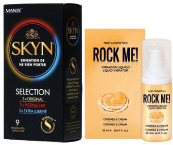 Набор из SKYN Selection (9 шт) + Жидкий вибратор вкус: печенье с кремом ROCK ME!, 20 мл Nuei SOS9676 фото