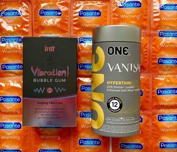 Набір 24 шт ONE ONE Vanish + Pasante Warming + Рідкий вібратор Intt Vibration Bubble Gum (15 мл) SOS1560 фото