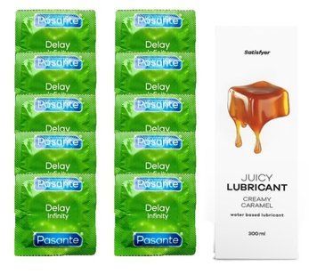 Набор: Pasante Delay Infinity 10 шт. + Лубрикант Satisfyer Creamy Caramel 300 мл SOS12024 фото