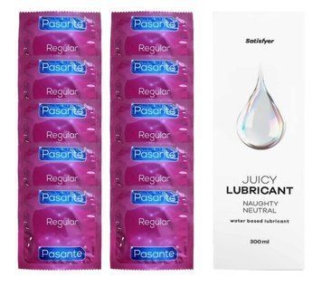 Комплект Pasante Regular 10 шт. + Лубрикант Satisfyer Juicy Lubricant Naughty Neutral (300 мл) SOS12124 фото