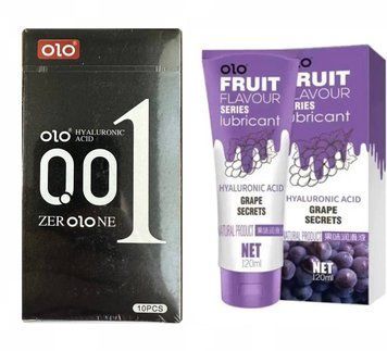 Набір : Лубрикант OLO SWEET SECRET з ароматом винограду 120ml та OLO ультратонкі з гіалуроновою змазкою 10 шт OL40 фото