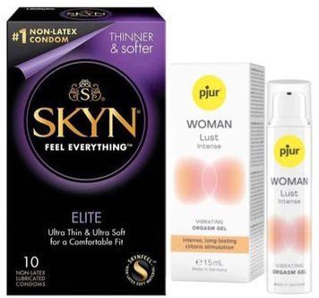 Набор из SKYN Elite (10 шт) + Жидкий вибратор pjur Woman Lust Intense (15 мл) SOS9726 фото