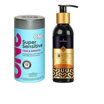 ONE Super Sensitive Pack 12 шт. +Возбуждающая смазка на гибридной основе Sensuva - Ultra-Stimulating On Insane Cinnabun (125 мл) SOS6529 фото