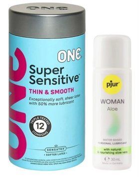 Набор ONE Super Sensitive Pack 12 шт. + Лубрикант Pjur Woman Aloe 30 мл SOS13030 фото