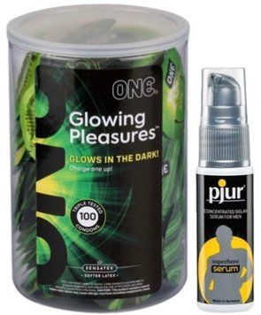 Набор из ONE Glowing Pleasures, 100 шт + Пролонгатор pjur Superhero Serum 20 мл SOS9567 фото