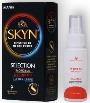 Набір з SKYN Selection (9 шт)  + Пролонгатор Doc Johnson Power+ with Yohimbe Delay Spray For Men (59 мл) SOS8870 фото