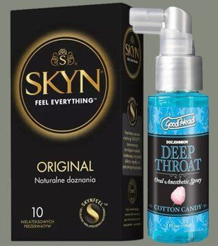 Комплект SKYN Original 10 шт + Спрей Doc Johnson GoodHead DeepThroat Spray - Cotton Candy 59 мл SOS5768 фото