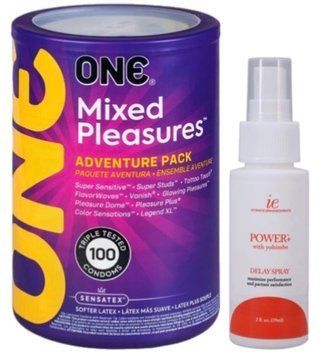 Набор из ONE Mixed Pleasures 100 шт + Пролонгатор Doc Johnson Power+ с Yohimbe Delay Spray For Men (59 мл) SOS9467 фото