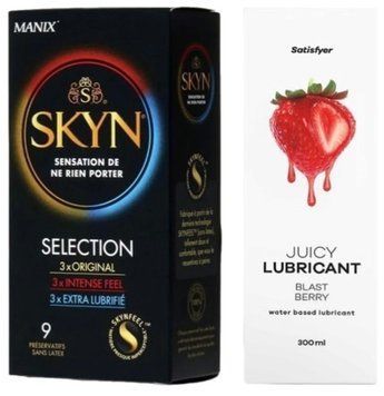 Комплект Лубрикант Satisfyer Juicy Blast Berry 300 мл + SKYN Selection 9 шт SOS12895 фото