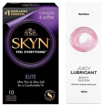 Комплект Лубрикант Satisfyer Juicy Lubricant Booty Silicon 150 мл + SKYN Elite 10 шт SOS12677 фото