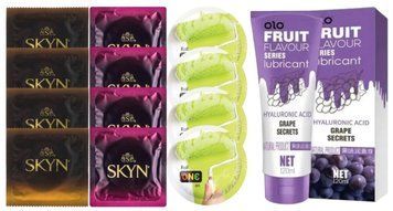Комплект: Лубрикант OLO со вкусом винограда (120 мл) + 8 шт. SKYN + 4 шт. ONE Color Sensations SOS10651 фото