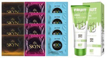 Комплект: Лубрикант OLO со вкусом яблока (120 мл) + 8 шт. SKYN + 4 шт. EXS Air Thin SOS10701 фото