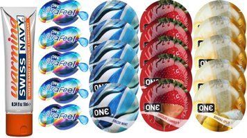Набор из Swiss Navy Warming 10мл + OONE UltraFeel + ONE Mint + ONEChocolateStrawberry + ONEBanana SOS8598 фото