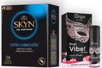 SKYN Extra Lube 24 шт + Orgie Dual Vibe! Strawberry Gin & Tonic 15 мл SOS7026 фото