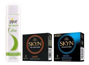 Набор: SKYN Large - 3 шт , SKYN Extra Lube - 3 шт и Лубрикант Pjur Woman Aloe &mdash; 100 мл SOS913 фото