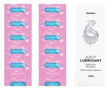 Комплект Pasante extra sensitive 10 шт. + Лубрикант Satisfyer Juicy Lubricant Smooth Silicon silicone based 150 мл SOS11526 фото