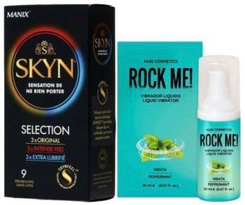 Набор из SKYN Selection (9 шт) + Жидкий вибратор вкус: мята ROCK ME!, 20 мл Nuei SOS9677 фото
