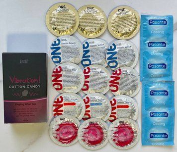 Набір 19 шт ONE Classic, Vanish, Color Sensations , Extreme ribs, Tattoo Touch - Pasante Cooling +Intt Vibration Cotton Candy  (15 мл) SOS1761 фото