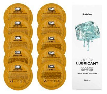 Комплект 𝐎𝐍𝐄 𝐋𝐞𝐠𝐞𝐧𝐝 𝐗𝐋 10 шт. + Лубрикант Satisfyer Juicy Lubricant Cooling Comfort (300 мл) SOS12275 фото