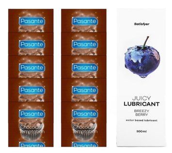 Комплект Pasante Chocolate 10шт. + Лубрикант Satisfyer Juicy Lubricant Breezy Berry 300 мл SOS11626 фото