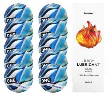 Набор: One Fresh Mint 10 шт. + Лубрикант Satisfyer Warm Wave 300 мл SOS12425 фото