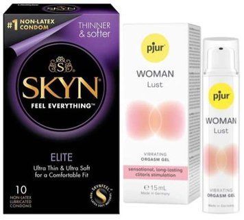 Набор из SKYN Elite (10 шт) + Жидкий вибратор pjur Woman Lust (15 мл) SOS9727 фото