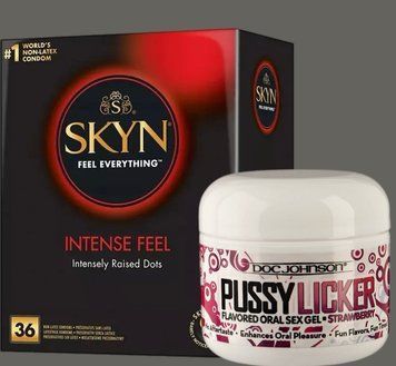 Комплект Skyn ​​Intense feel 36 штук+Гель Doc Johnson Pussy Licker Strawberry (56 г) SOS5382 фото