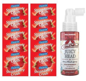 Набор Pasante Strawberry Crush 10 шт + Doc Johnson - Strawberries and Champagne, 59 мл SOS13971 фото