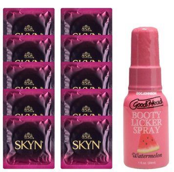Комплект SKYN Cherry Sunrise 10 шт + Doc Johnson GoodHead Booty Licker Spray Watermelon (29 мл) SOS13670 фото