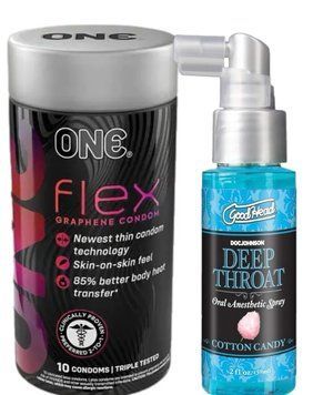 Комплект Набор 10 штук ONE Flex графен+ Спрей Doc Johnson GoodHead DeepThroat Spray - Cotton Candy 59 мл SOS6255 фото