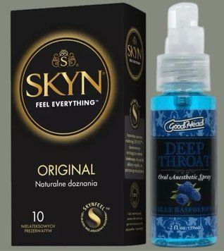 Комплект SKYN Original 10 шт + Спрей Doc Johnson GoodHead DeepThroat Spray - Blue Raspberry 59 мл SOS5769 фото