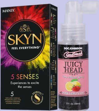 Комплект SKYN 5 Senses + Спрей  Doc Johnson GoodHead &ndash; Juicy Head Dry Mouth Spray &ndash; Pink Lemonade 59мл SOS5478 фото
