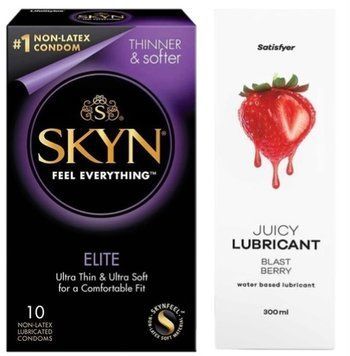 Комплект Лубрикант Satisfyer Juicy Blast Berry 300 мл + SKYN Elite 10 шт SOS12896 фото